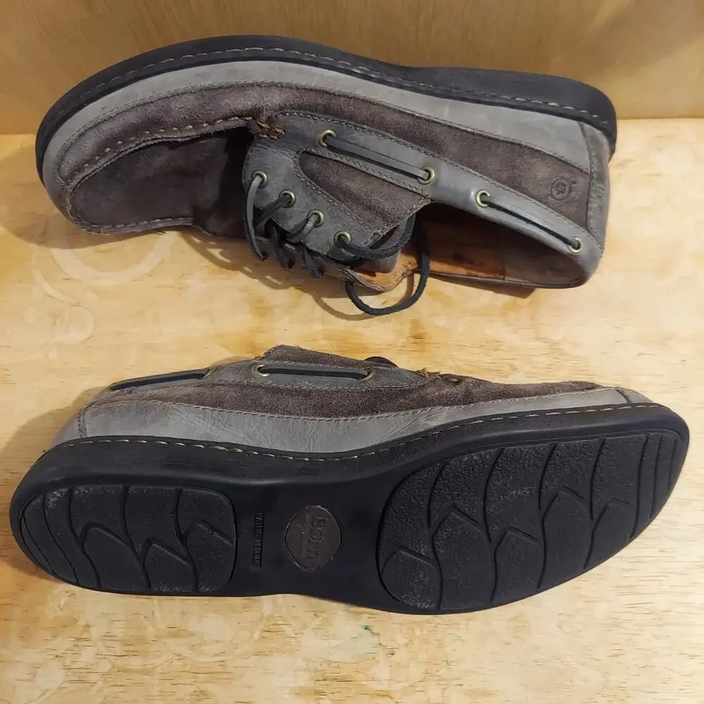 Born Harwich Men's US 11.5 M Peltro Neutral Grey Leather Loafer Boat Shoes NWOT